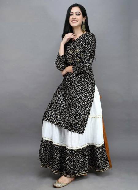 LV New Designer Ethnic Wear Rayon Kurti With Skirt Collection LV106-BLACK